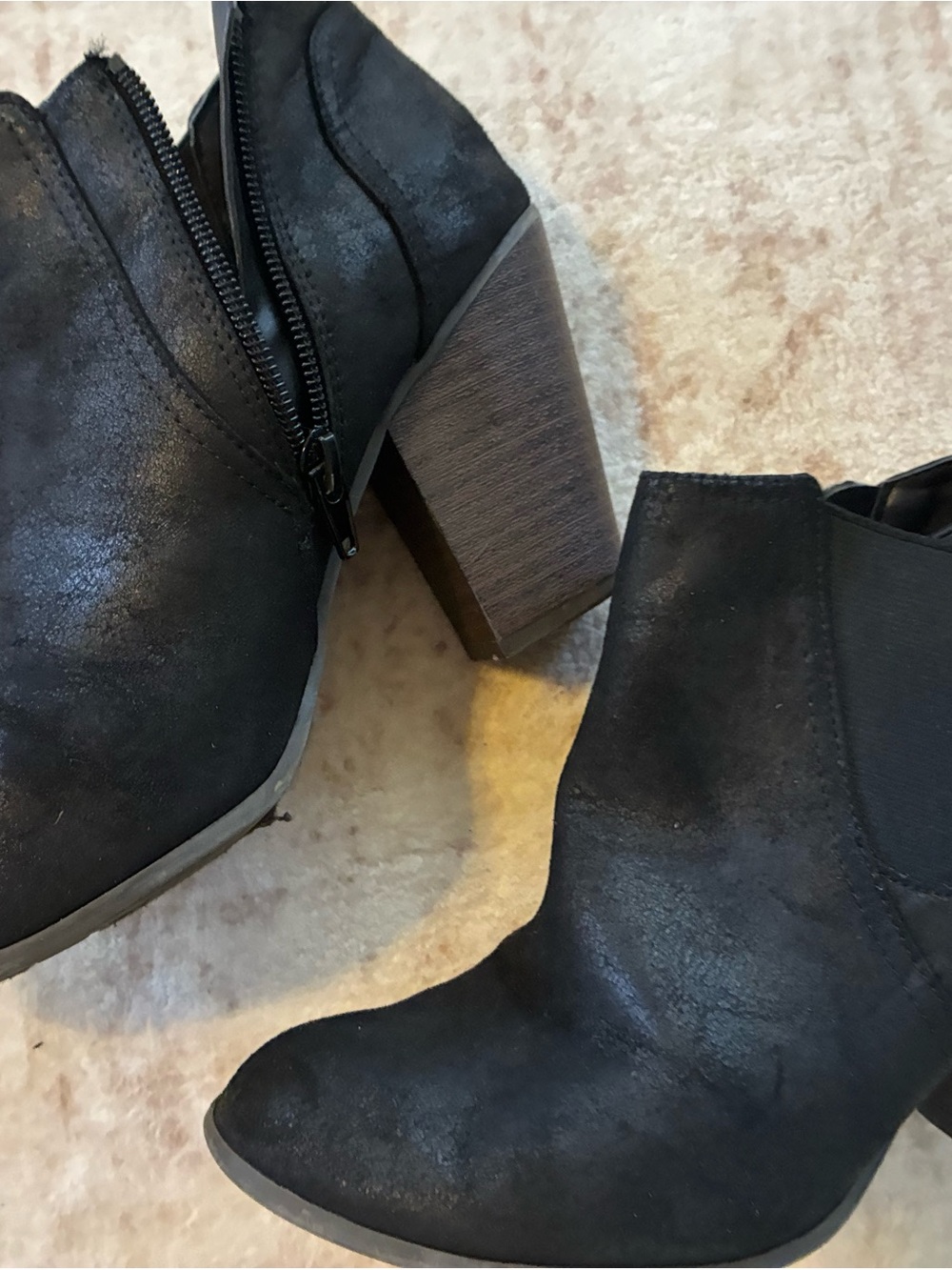 Fergalicious Black Suede Block Heel Ankle Booties